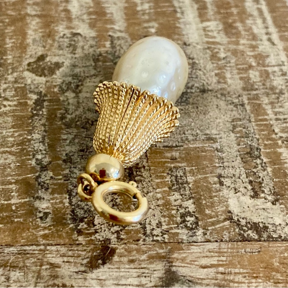 Faux Pearl and Gold Tone Acorn Pendant - Picture 7 of 9